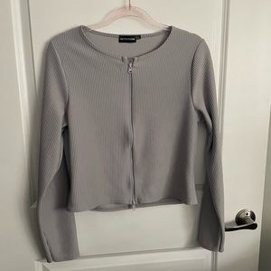 Pretty Little Thing ribbed zip up cardigan top